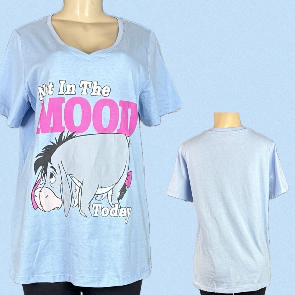 Disney S Blue EeYore Mood Graphic V-Neckline Relaxed Fit Cotton Short Sleeve Tee